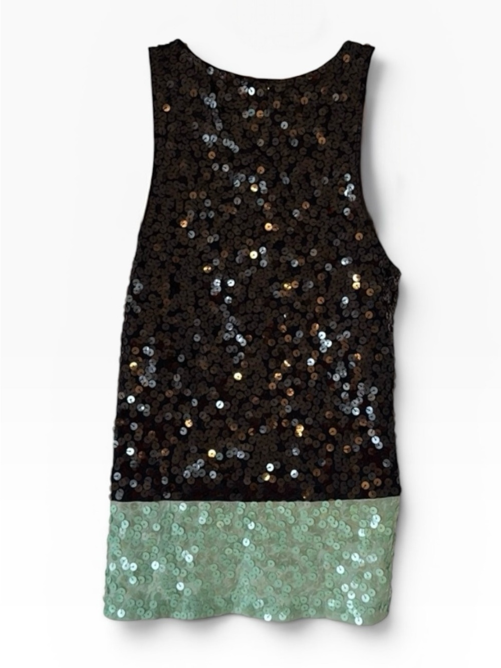 💙 J.Crew Colorblock Sequin Tank Top Navy Mint Green Silk Trim Medium - Picture 3 of 7